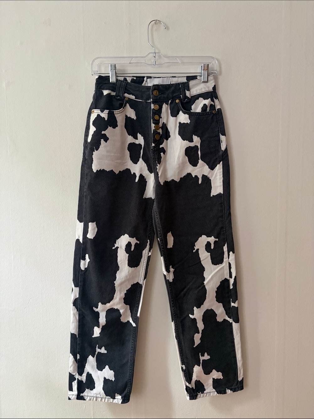 House of Sunny Jessie Jeans Black and White Cow-Print Button Fly Jeans